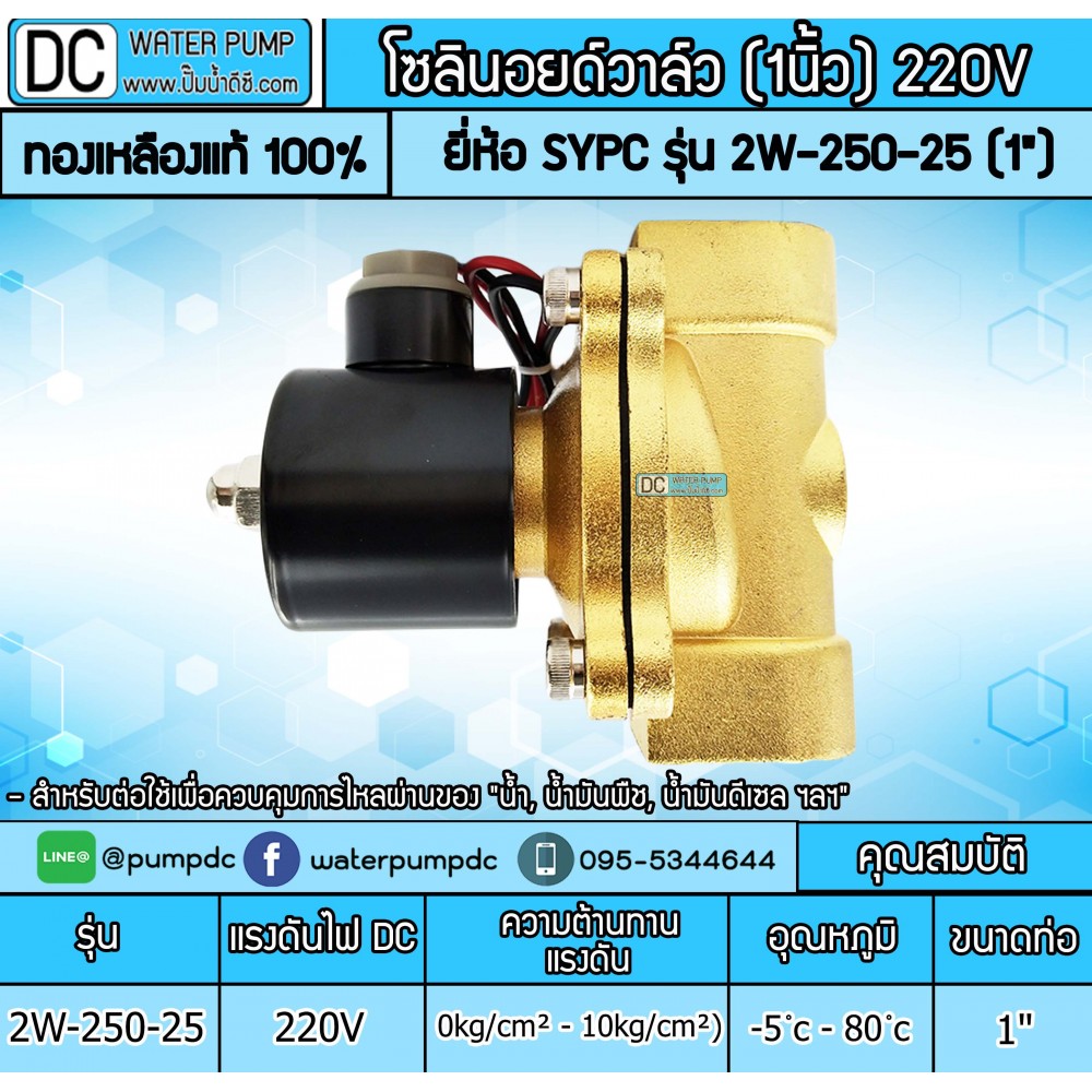 โซลินอยด์วาล์ว 220V (1นิ้ว) รุ่น 2W-250-25 (1") SOLENOID VALVE โซลินอยด์วาล์ว 220V (1นิ้ว) รุ่น 2W-250-25 (1") SOLENOID VALVE